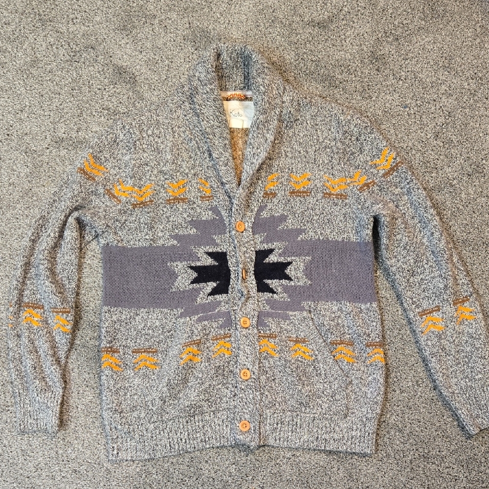 Koto Mens Aztec Y2K 90" Button Down Western Cowboy Sweater Cardigan Sz M